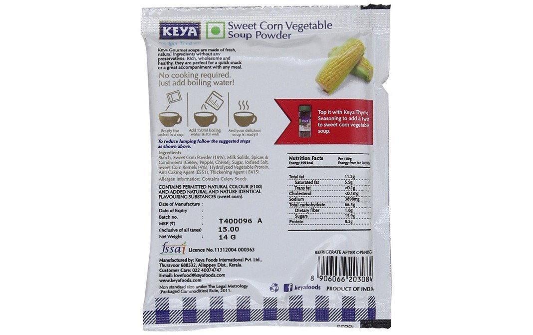 Keya Sweet Corn Vegetable Soup   Sachet  12 grams